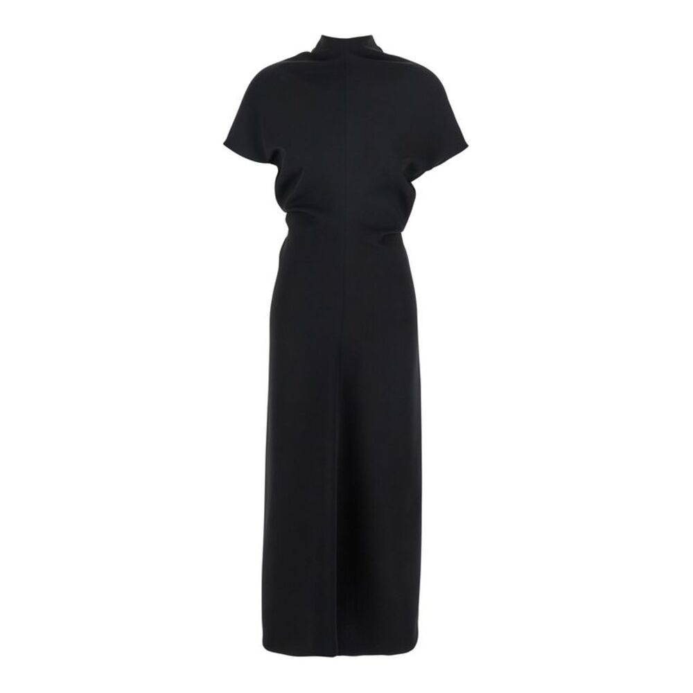 Plain Women Black High Neck Dress In Cady For Women